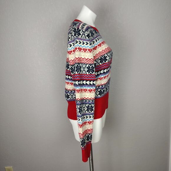 J. Crew Button Fair Isle Crewneck Sweater Lambs Wool Blend Size Large - Picture 4 of 16